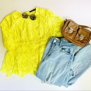 Yellow Lace Short Sleeve Top